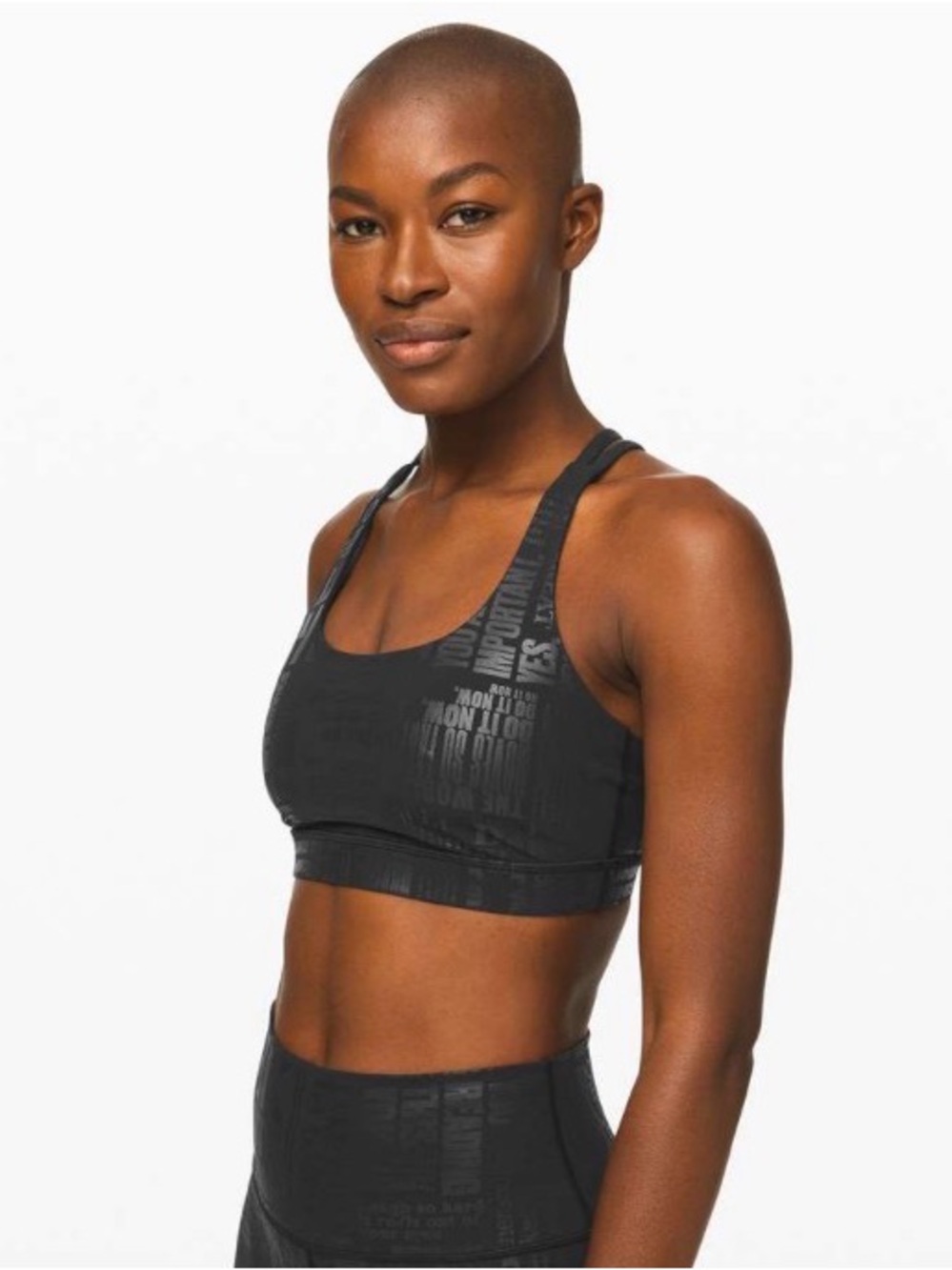 Lululemon Energy Bra Manifesto Foil Black Print Size 10 Motivational